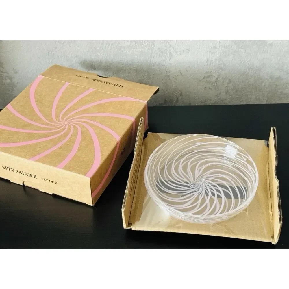 NEW - Rare HAY Denmark Danish Design Glass Spin Saucer Set of 2 Clear / Pink